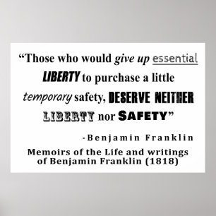 Pôster Citações de Benjamin Franklin da liberdade e da
