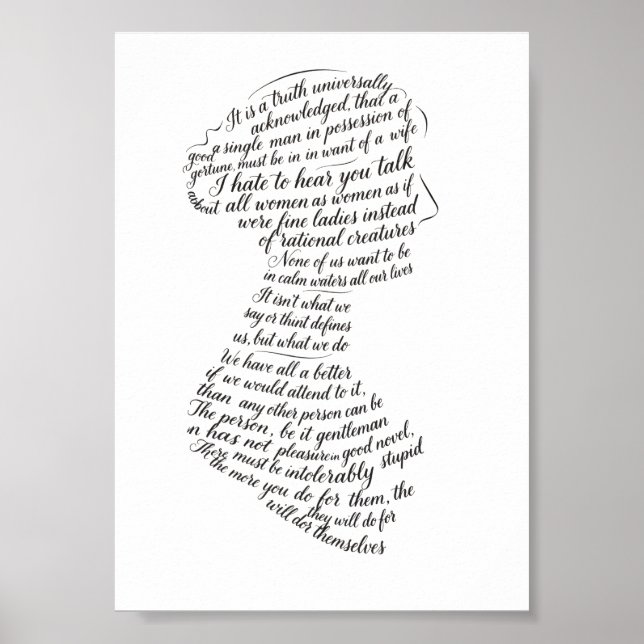 Poster Citações de Jane Austen Calligram (Frente)