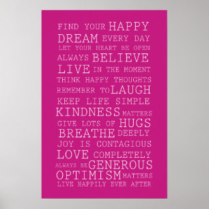 Poster Citações Inspiradoras Encontre Sua Felicidade Rosa
