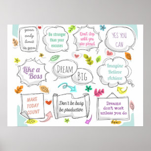 Poster Citações Motivacionais Coloridas Objetivos de Bo