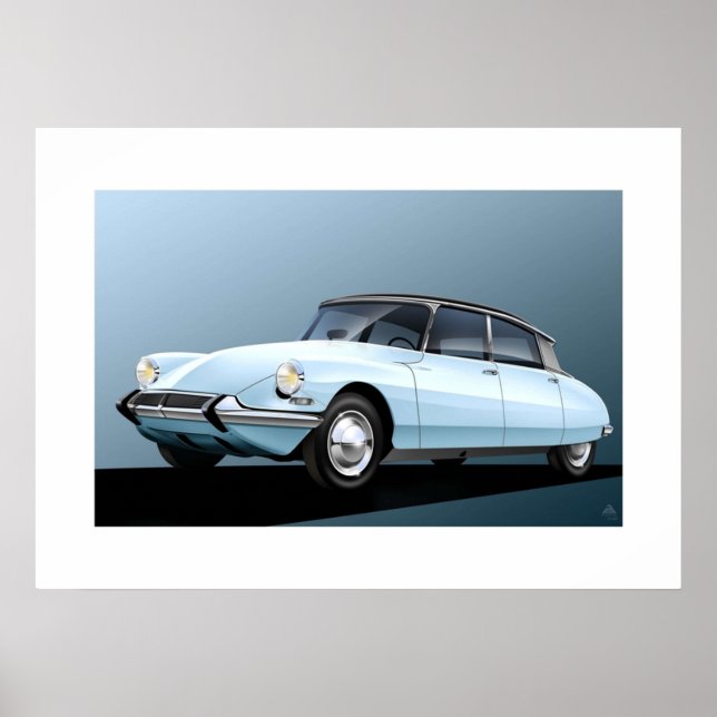 Poster Citroen DS19 Trabalho de arte Azul Pálido (Frente)