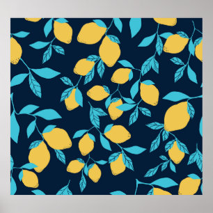 Poster Citros simples: limões em azul.