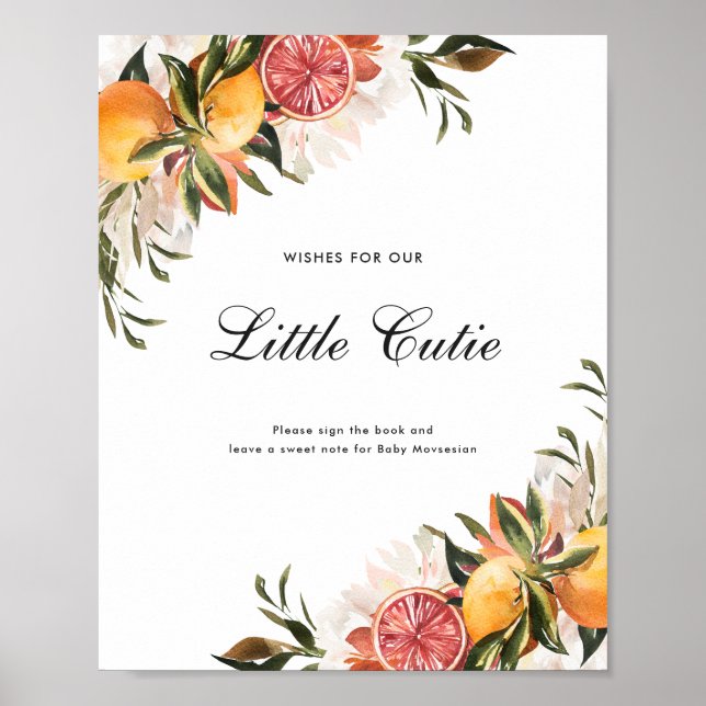 Poster Citrus Botânico | Sinal de Livro de Visitas para C (Frente)