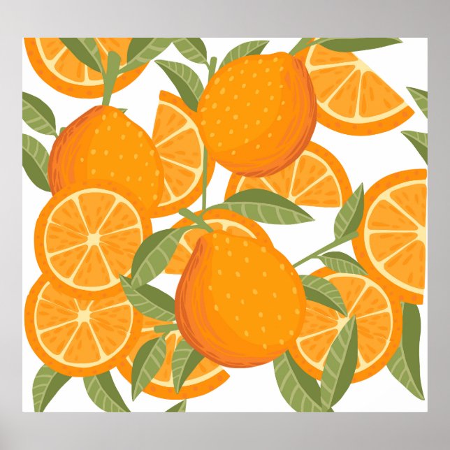 Poster Citrus Delight: Padrão de Fruta Laranja (Frente)