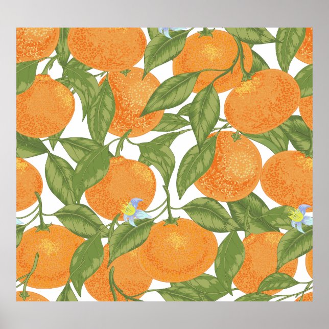 Poster Citrus Delight: Padrão de Mandarin Vintage (Frente)