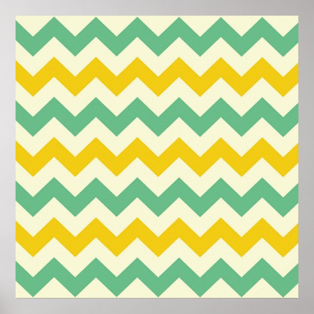 Poster Citrus e Limão Chevron Zigzags Amarelo Verde (Frente)