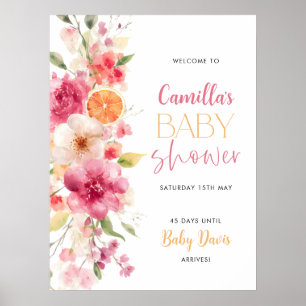 Poster Citrus Floral Chá de fraldas - Sinal de boas-vinda