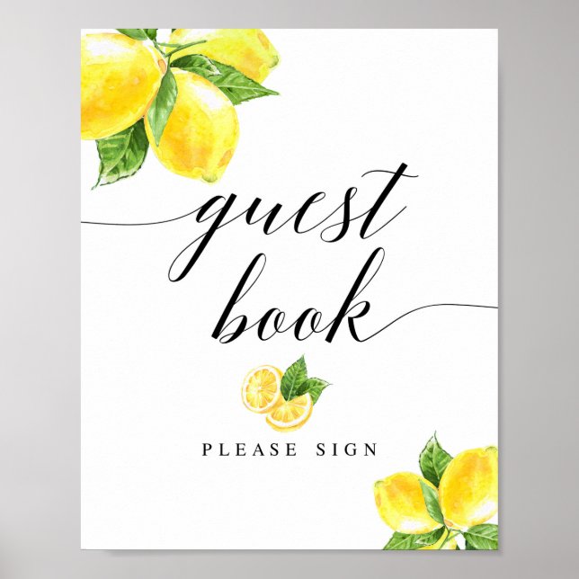 Poster Citrus Lemon Guest Book Sinal 8x10" (Frente)