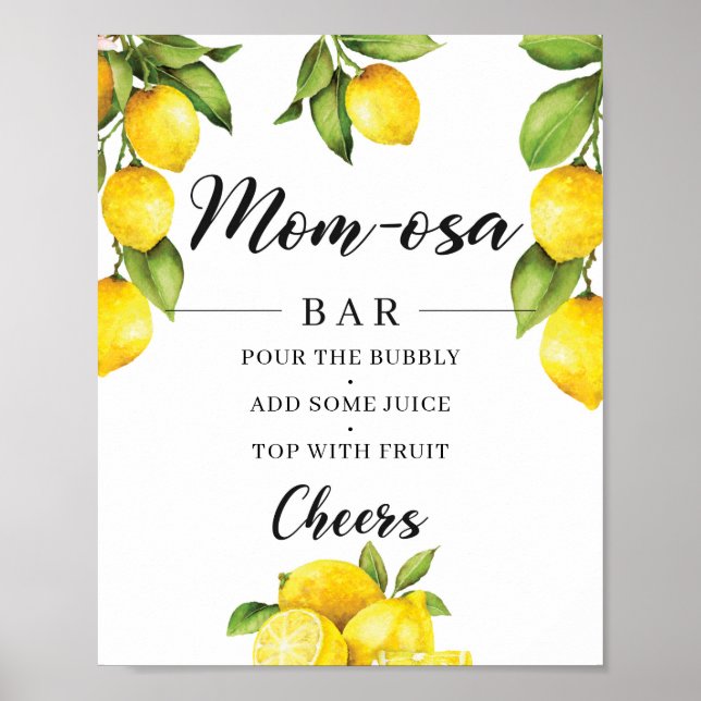 Poster Citrus Lemons Chá de fraldas Mãe-Osa Sinal Bar (Frente)