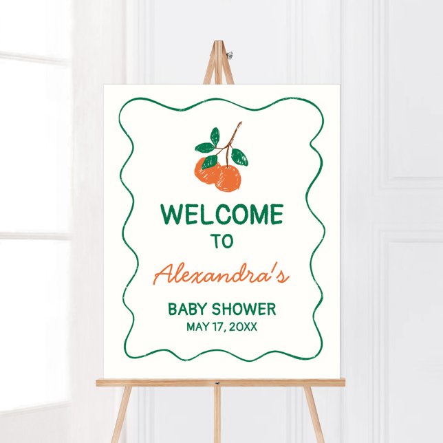 Poster Citrus Little Cutie Modern Chá de fraldas Bem-vind (Citrus Little Cutie Baby Shower Welcome Sign)