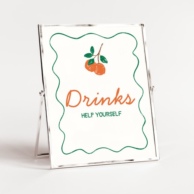 Poster Citrus Little Cutie Modern Chás de fraldas (Citrus Little Cutie Baby Shower Drinks Sign)
