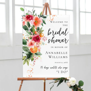 Poster Citrus Orange E Flowers Chá de panela Bem-Vindo