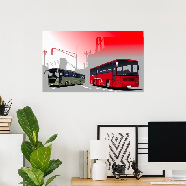 Poster City Busa Red Green Coaches em Urban Street (Criador carregado)