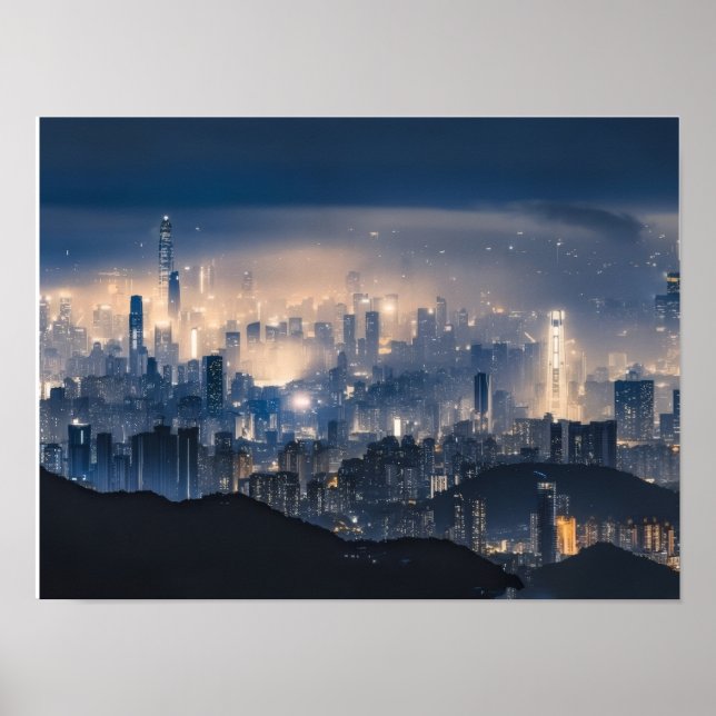 Poster "City Lights at Night Canvas - Muro Urbano Moderno (Frente)