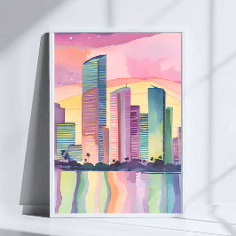 Poster City of Color | Miami Florida Watercolor Skyline