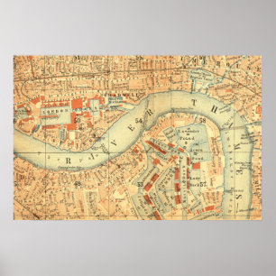 Poster City Slickers - Vintage Map London River Thames