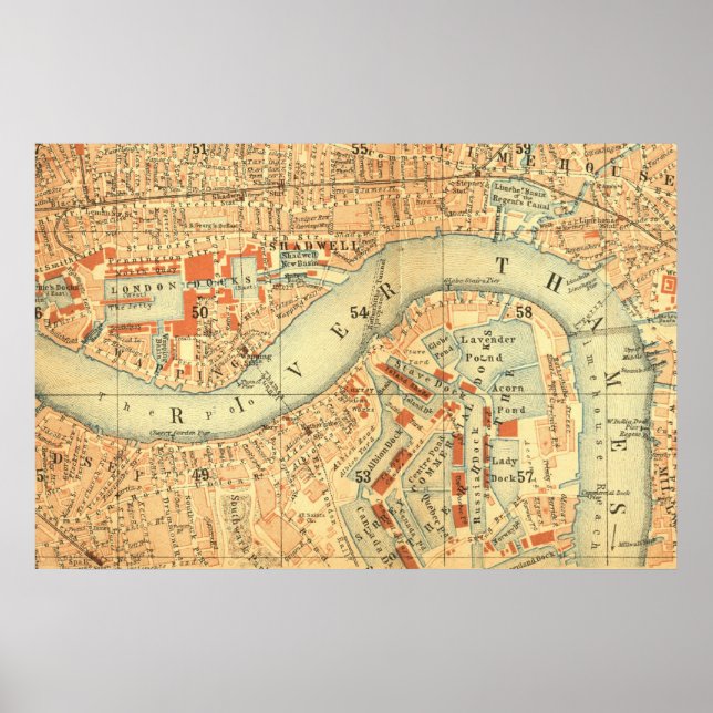 Poster City Slickers - Vintage Map London River Thames (Frente)