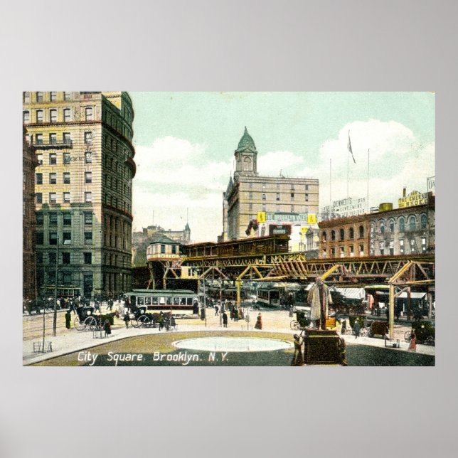 Poster City Square, Brooklyn NY, 1908 Vintage (Frente)