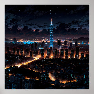 Poster City view at night