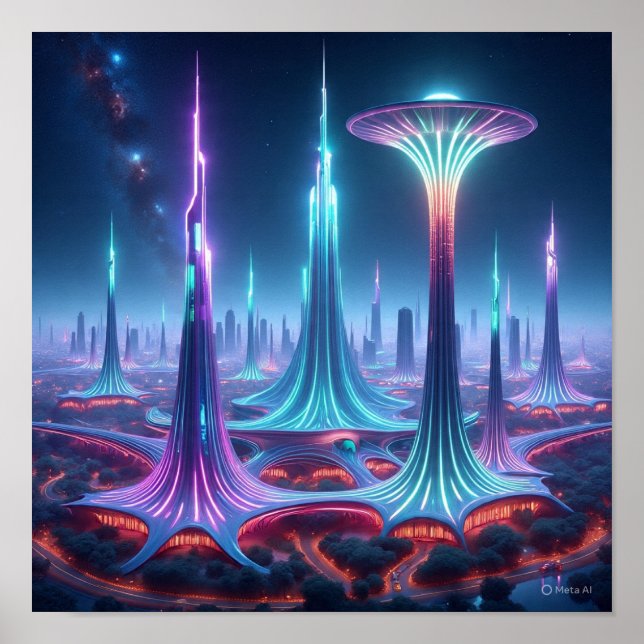 Poster Cityscape de Alienígena futurística com espaçament (Frente)