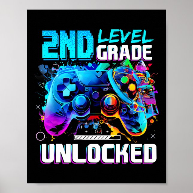 Poster Ck To School 2nd Grade Level Unlocked Gamer Kids B (Frente)