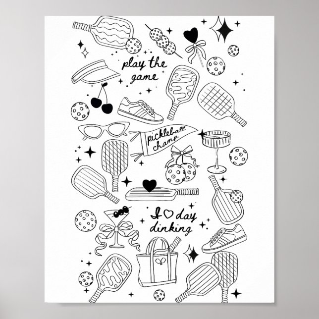 Poster Ckleball Doodles In Black On Beige Retro Comfort C (Frente)