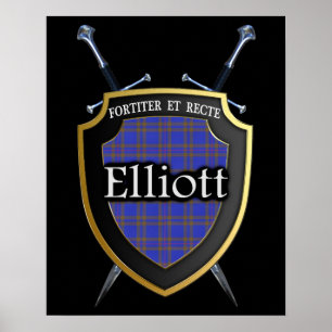 Pôster Clã Elliott Tartan Scottish Shield & Swords