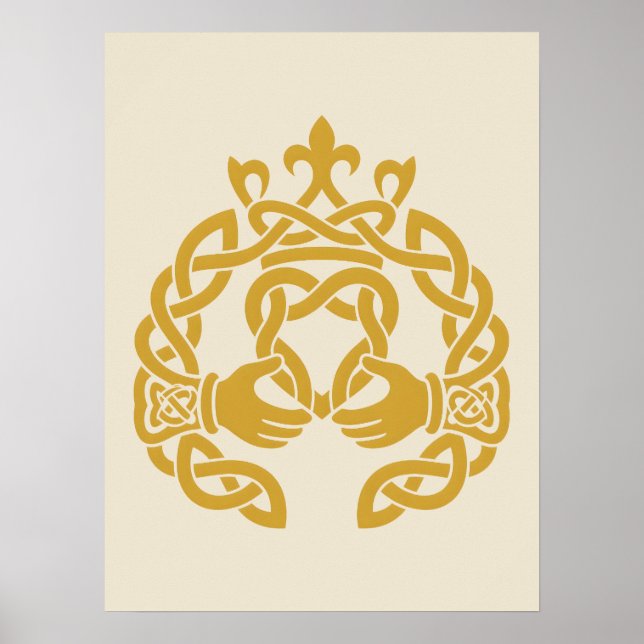 Poster Claddagh de Trabalhos de Ouro (Frente)