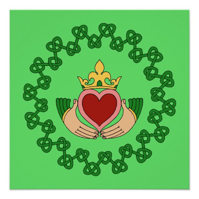 Pôster Claddagh e Green Knotwork (Frente)