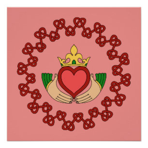 Pôster Claddagh e Red Knotwork a rosa