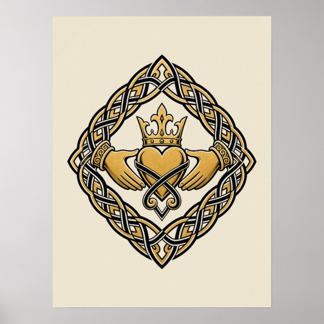 Poster Claddagh em Blackwork (Frente)