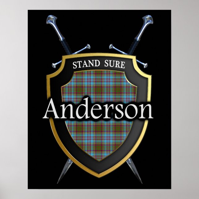 Pôster Clan Anderson Tartan Scottish Shield & Swords (Frente)