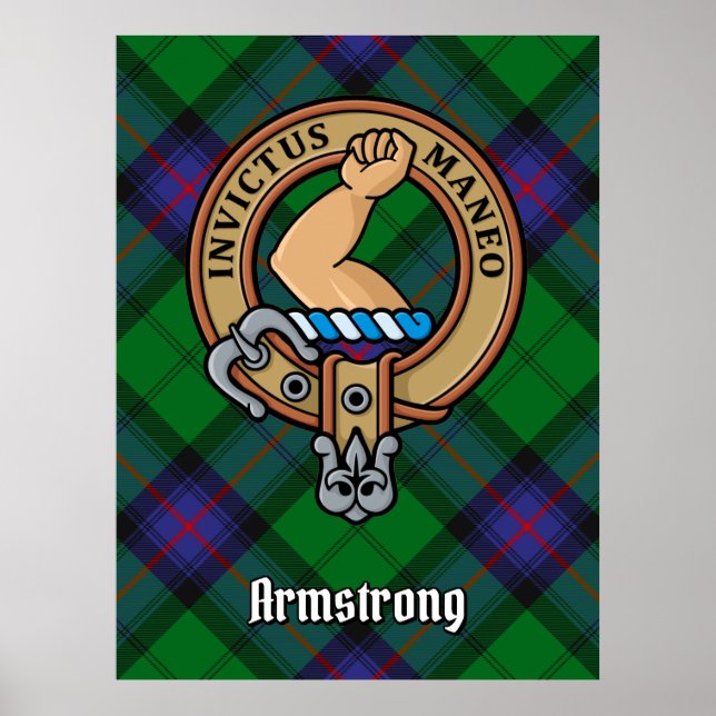 Poster Clan Armstrong Crest sobre Tartan (Frente)