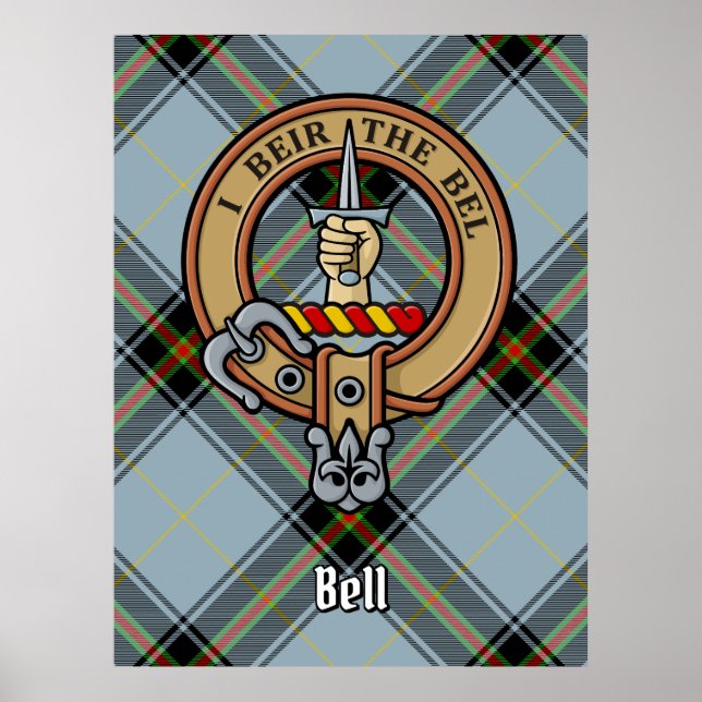 Poster Clan Bell Crest sobre Tartan (Frente)