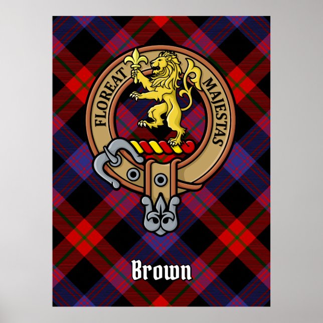 Poster Clan Brown Crest sobre Tartan (Frente)