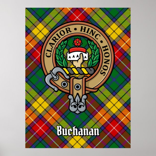 Poster Clan Buchanan Crest sobre Tartan (Frente)