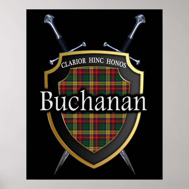 Pôster Clan Buchanan Scottish Shield & Swords (Frente)