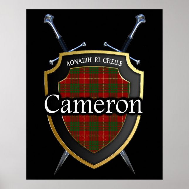 Poster Clan Cameron Tartan Scottish Shield & Swords (Frente)