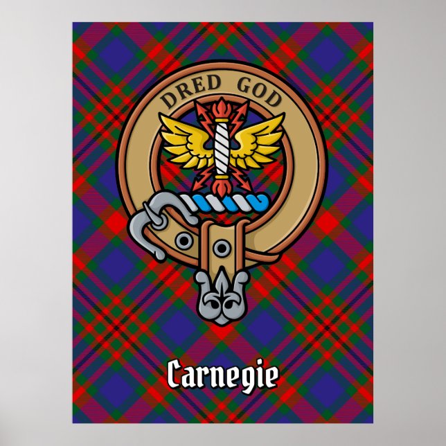 Poster Clan Carnegie Crest sobre Tartan (Frente)