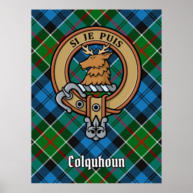 Poster Clan Colquhoun Crest sobre Tartan (Frente)