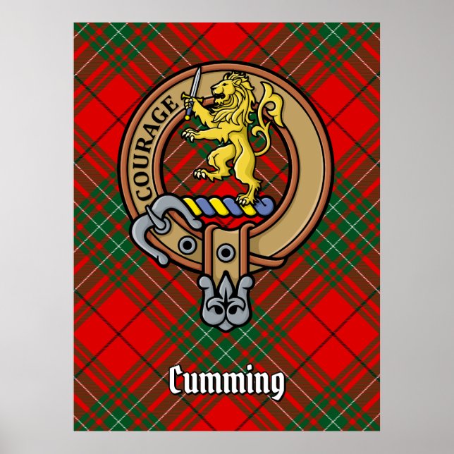 Poster Clan Cumming Crest sobre Tartan (Frente)