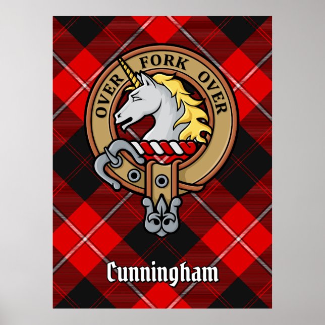 Poster Clan Cunningham Crest sobre Tartan (Frente)
