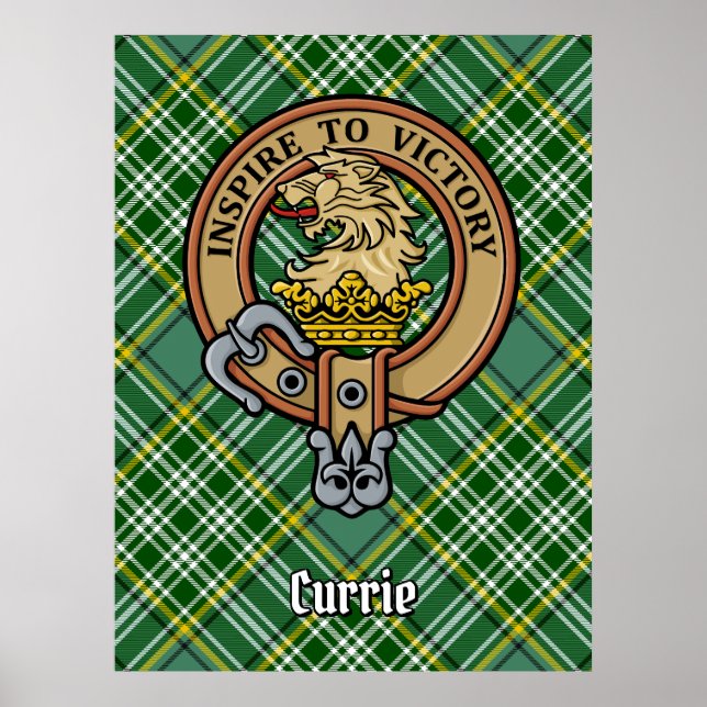 Poster Clan Currie Lion Crest sobre Tartan (Frente)