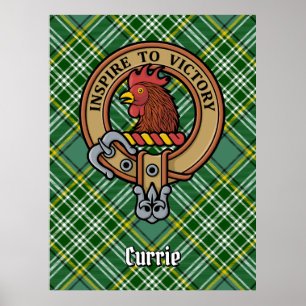 Poster Clan Currie Rooster Crest sobre Tartan