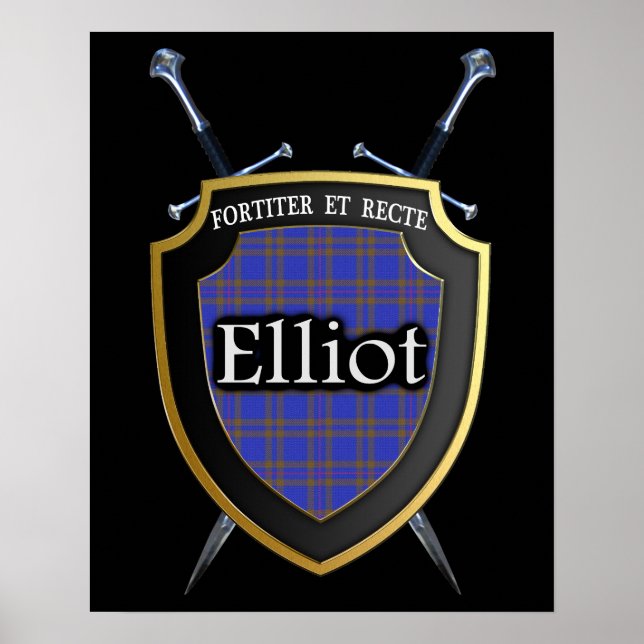 Pôster Clan Elliot Tartan Scottish Shield & Swords (Frente)