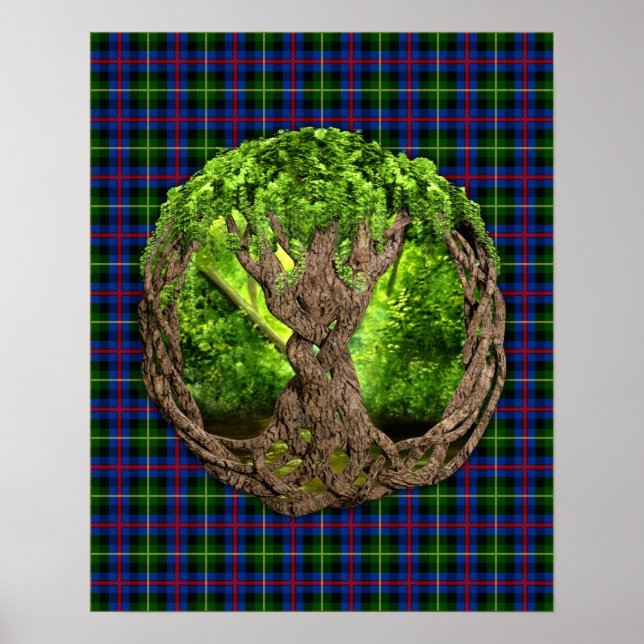 Pôster Clan Farquharson Tartan E A Árvore Celta Da Vida (Frente)