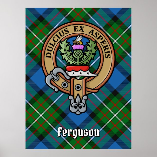 Poster Clan Ferguson Crest sobre Tartan (Frente)
