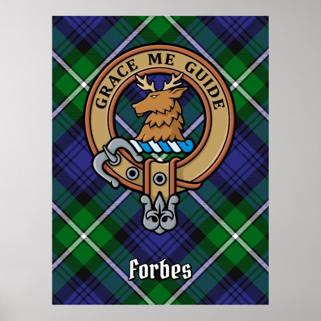 Poster Clan Forbes Crest sobre Tartan (Frente)