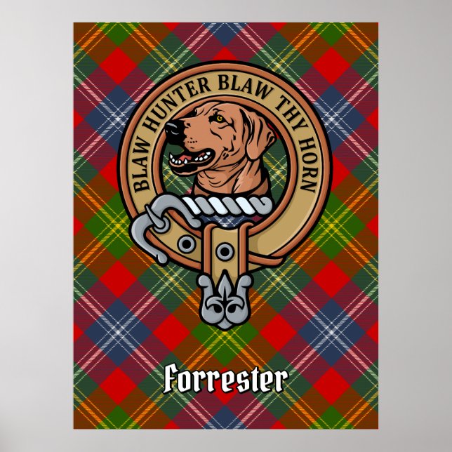 Poster Clan Forrester Crest sobre Tartan (Frente)