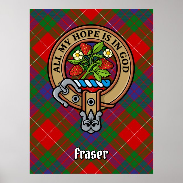 Poster Clan Fraser Crest sobre Tartan (Frente)